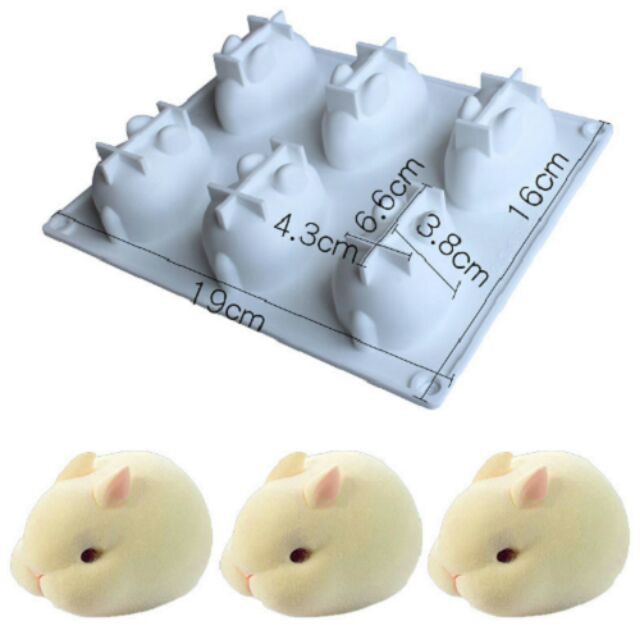 Khuôn silicon tạo hình con thỏ làm bánh, thạch rau câu, socola  6 ô  20*17*3.5cm