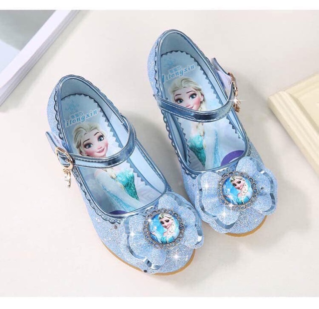 Giày cao gót 3cm công chúa Elsa kim tuyến cho bé mũi tròn