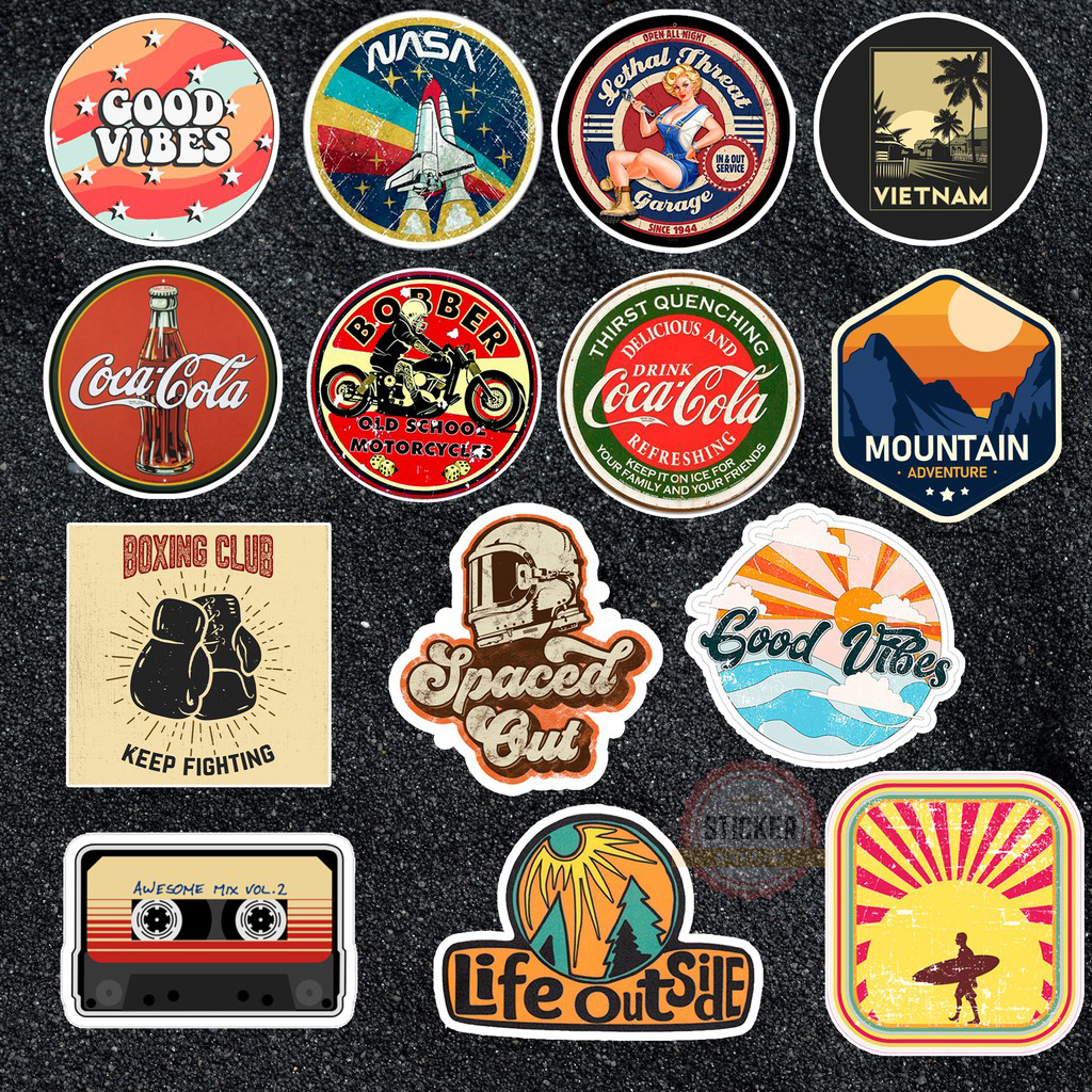 Sticker Vintage Retro hình dán chống nước dán mũ bảo hiểm, laptop, điện thoại, đàn guitar, vali, xe máy, ván trượt