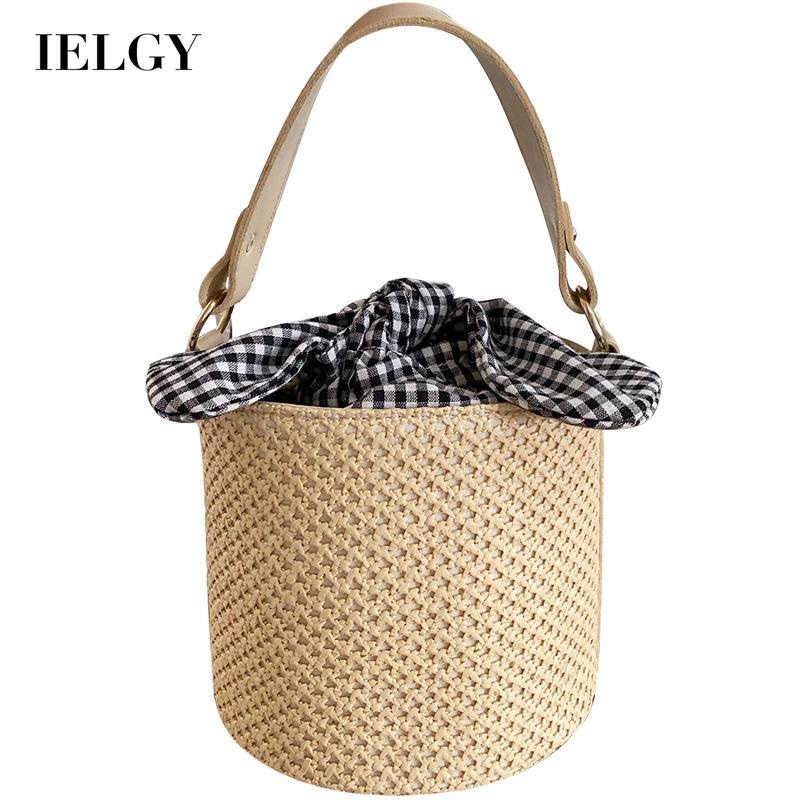 Túi Đeo Vai Đan Rơm Đính Nơ Họa Tiết Sọc Caro Thời Trang Cho Nữ