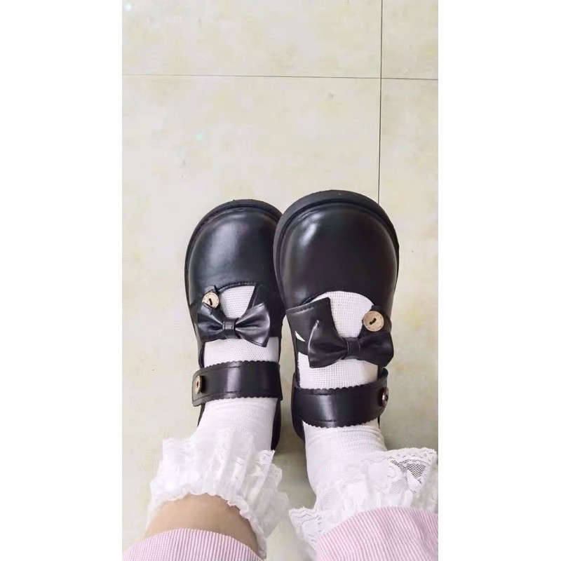 Giày lolita viền sóng phối nơ mã 618