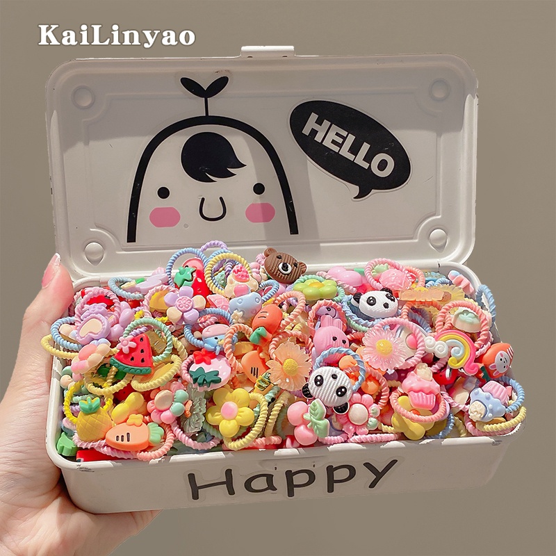 Bộ 30 Dây Buộc Tóc Cao Su Họa Tiết Hoạt Hình Nhiều Màu Phong Cách Hàn Quốc Cho Bé Gái 2023