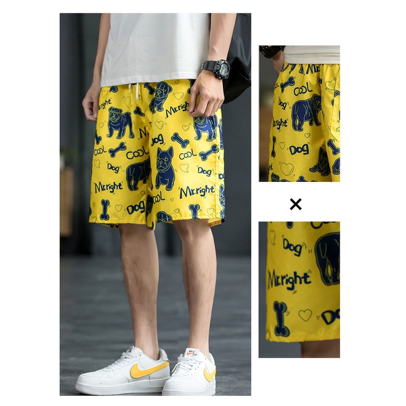 Quần Short Đi Biển Dáng Rộng Nhanh Khô In Họa Tiết Cá Tính Cho Nam