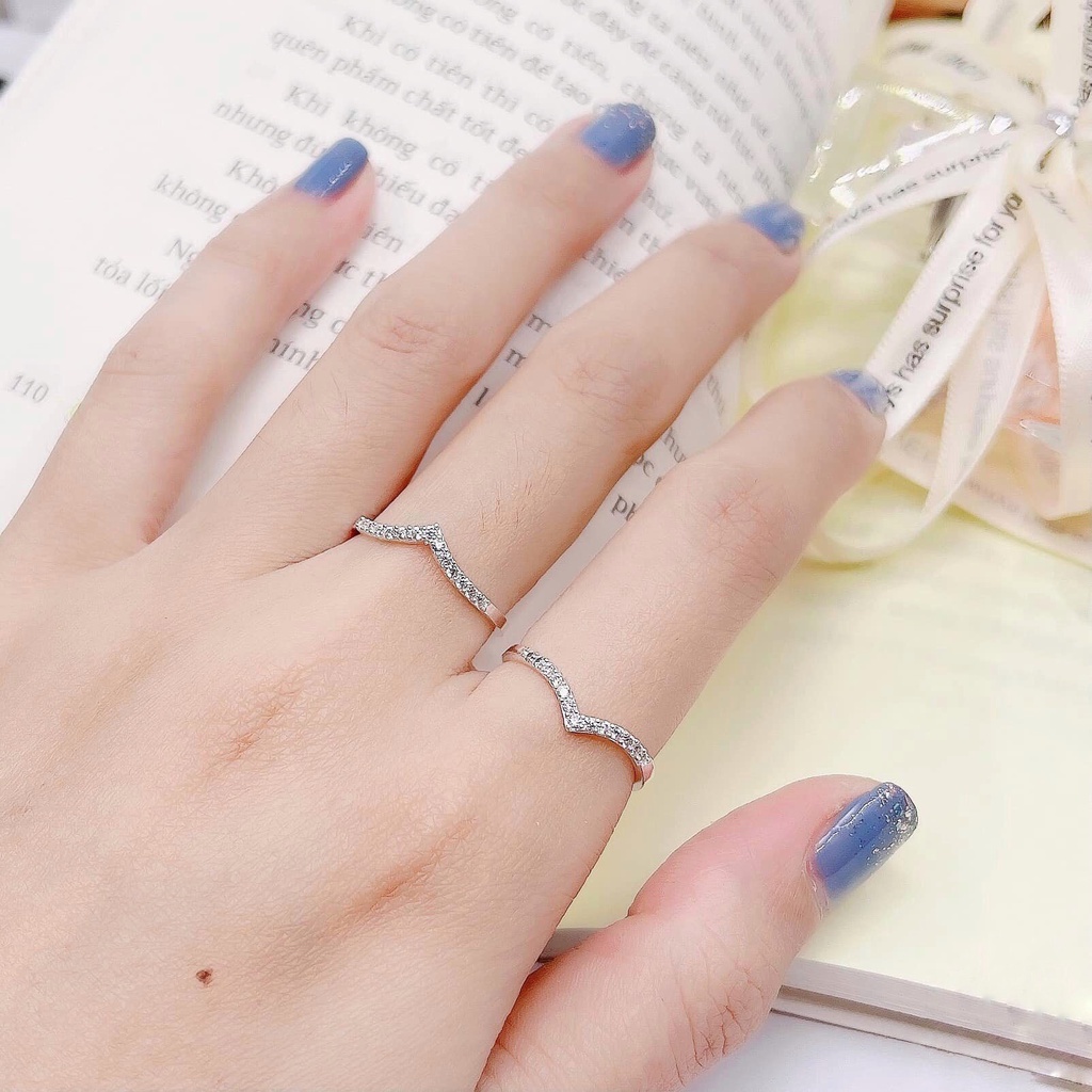 Nhẫn Bạc Ta S925 Đính Đá Cao Cấp CaoBac Silver V Đá Lấp Lánh Đơn Giản, Cá Tính Dành Tặng Riêng Cho Bạn GáI