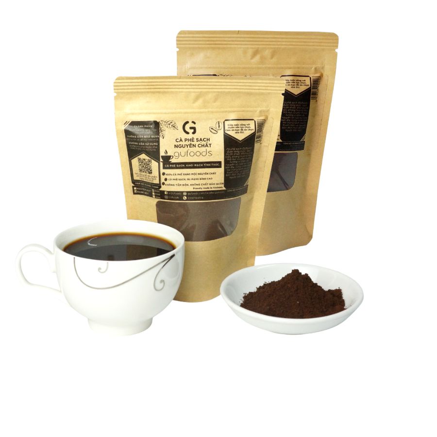 Combo 2 gói Cà phê sạch nguyên chất GUfoods - Robusta rang mộc, Nguyên hạt / dạng bột