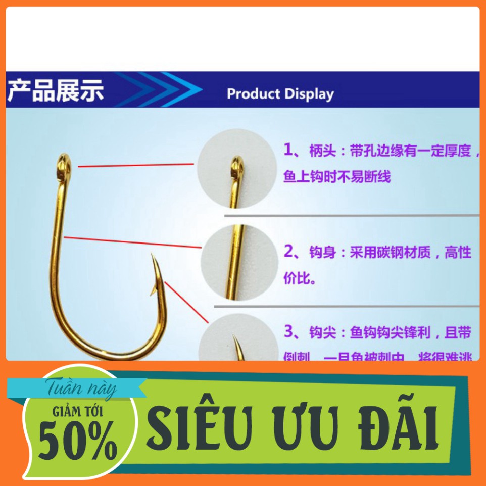 [ SIÊU ƯU ĐÃI ] Hộp 100 lưỡi câu cá ngạnh vàng sắc bén đủ kích cỡ - hộp lưỡi vàng 100c Liên hệ : 0977239931