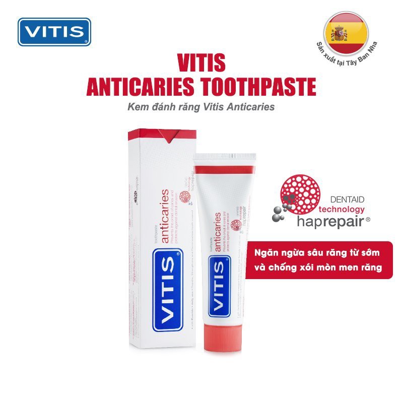 Kem đánh răng tái tạo men răng và ngăn ngừa sâu răng Vitis Anticaries 100ml