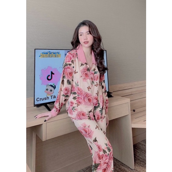 Bộ Ngủ Pijama Lụa Mango Cổ Sen-Hàng loại 1 (có ảnh+video)