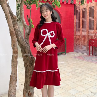 Đầm bầu Medyla - Váy bầu mùa đông nhung tuyết dày dặn cho bầu ấm áp thu đông điện tết  - VS469