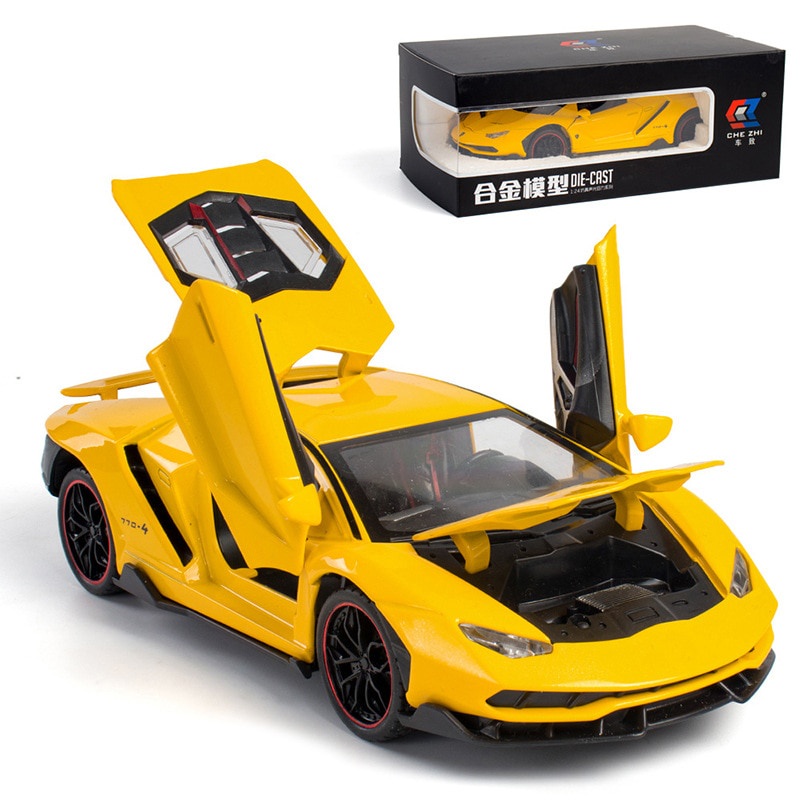 Mô hình xe ô tô Lamborghini LP770 tỉ lệ 1:24 kim loại oto đồ chơi siêu xe hãng Chezhi o to mini trẻ em trưng bày có đèn