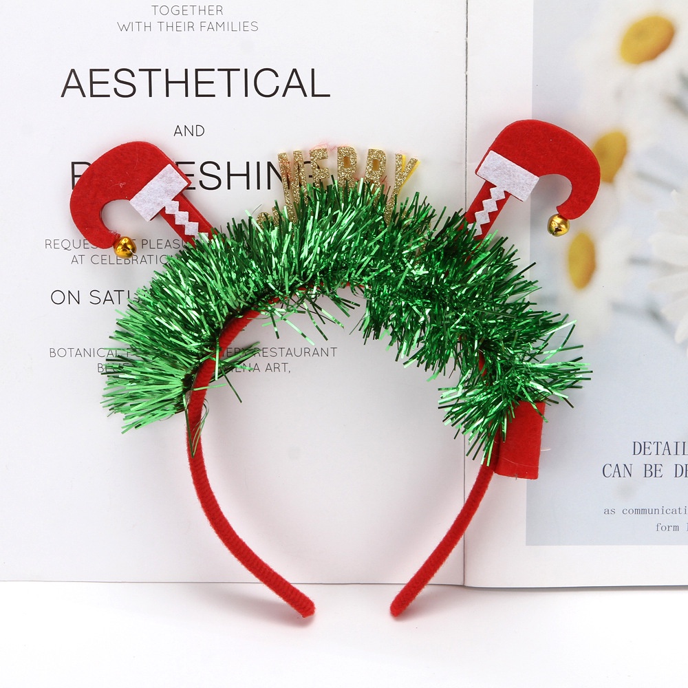 Băng đô giáng sinh gắn quả cầu lông vũ trắng có đèn