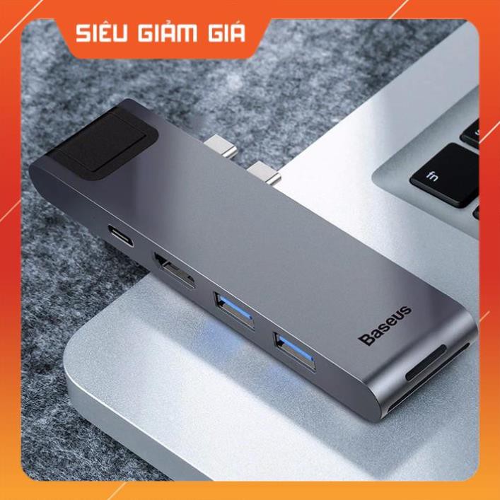 Bộ HUB chia cổng sạc 7 in 1 hiệu Baseus Thunderbolt Dual Type-C cho Macbook Pro - Hàng chính hãng