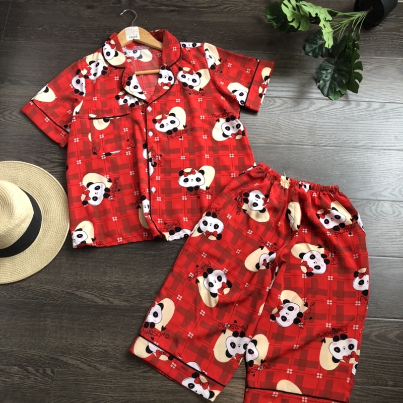 Đồ bộ Pijama cộc tay quần lửng lụa thái caro dưới 58 kg -Đồ bộ mặc nhà xịn xò siêu xinh