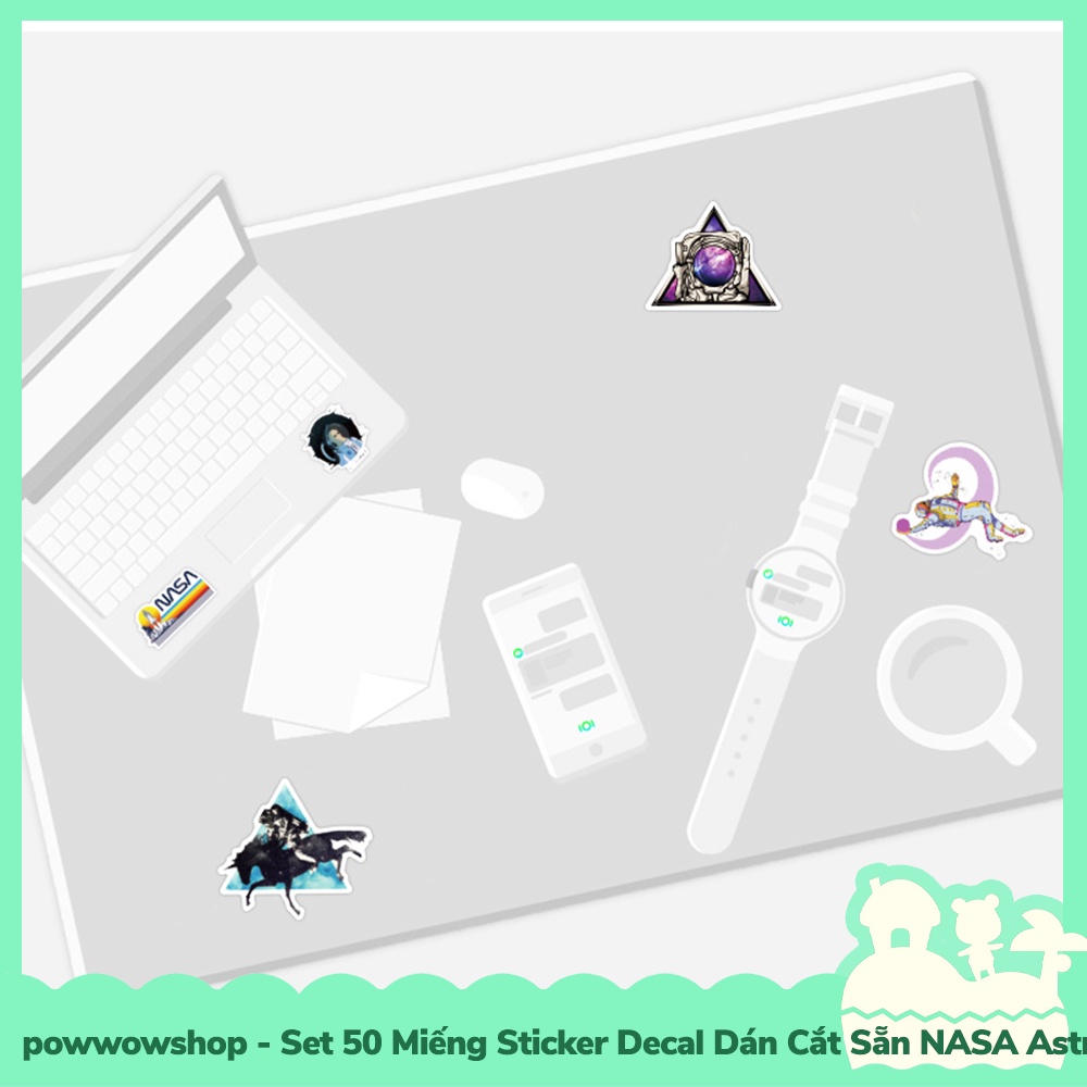 [Sẵn VN - Hỏa Tốc] Set 50 Miếng Sticker Decal Cắt Sẵn DIY Dán Trang Trí Vật Dụng Mẫu NASA Space Astronaut Kiddy