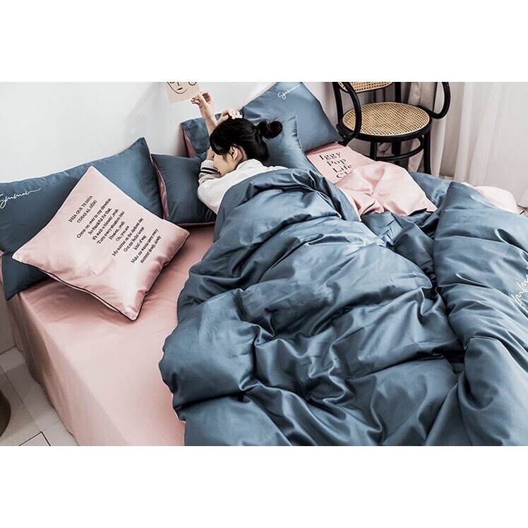 Bộ chăn ga gối Lụa Cotton Tencel 40S VIE HOME cao cấp nhiều size drap bọc nệm M4,M6,M8