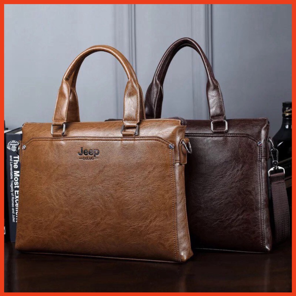 Túi xách cặp da đựng laptop công sở JEEP BULUO 38x28x6cm (Nâu đậm-Nâu sáng-Đen) | BigBuy360 - bigbuy360.vn