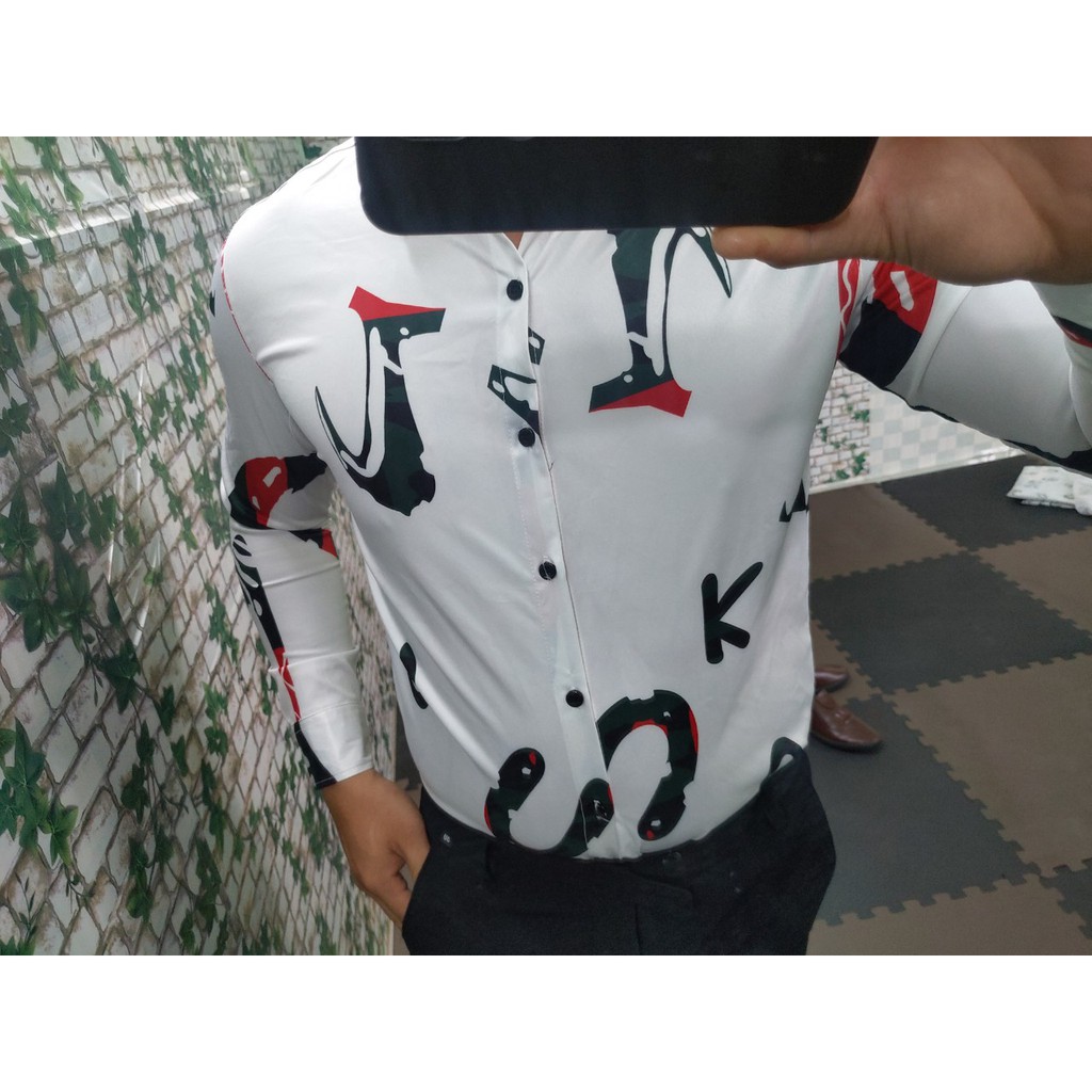 Áo sơ mi họa tiệt gạch chất lụa không nhăn