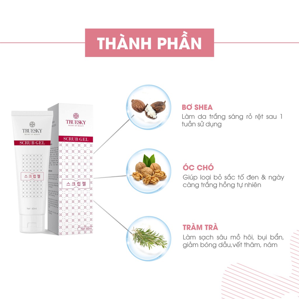 Bộ sản phẩm làm mờ nám da mặt Truesky V02 gồm 1 kem nám da Melasma Cream 15g và 1 gel tẩy tế bào  Scrub Gel 60ml