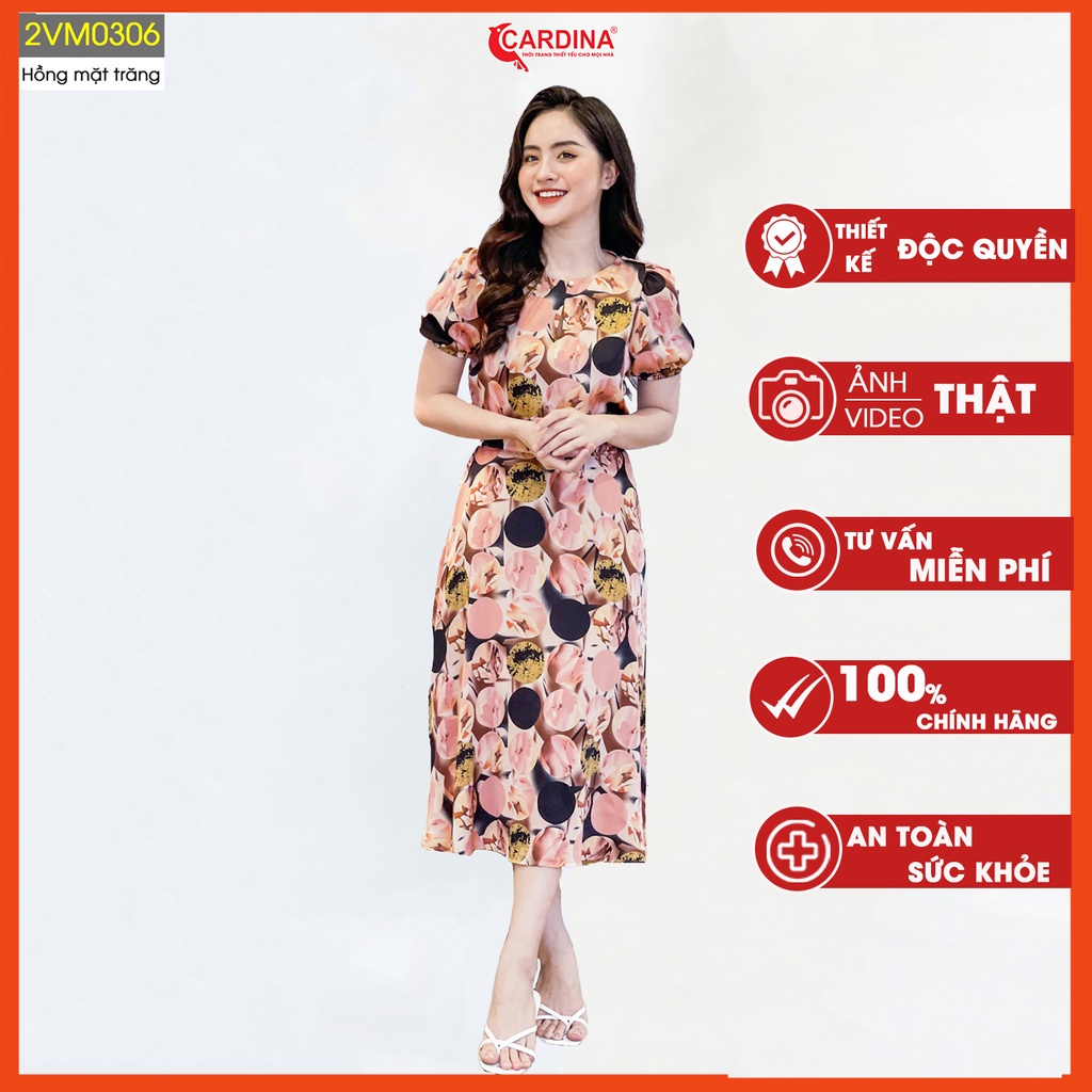 Set Đồ Nữ CARDINA Chất Lụa Satin Nhật Cao Cấp Áo Cộc Tay Chân Váy Chữ A  Họa Tiết Hoa Trẻ Trung 2VM03 | BigBuy360 - bigbuy360.vn