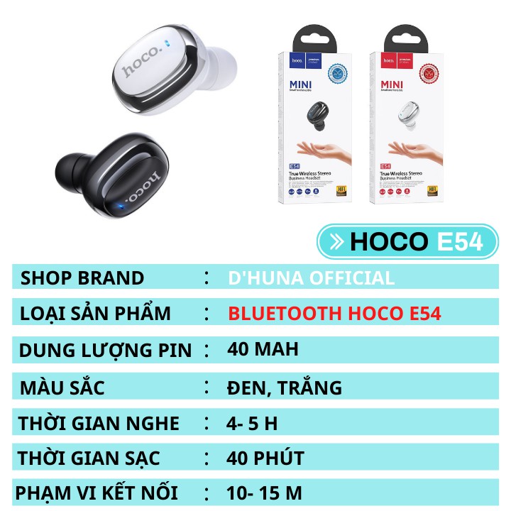 Tai Nghe Bluetooth Mini⚡️HOCO E54 ✔Âm Chất ✔Bluetooth 5.0 ✔Pin 4 Giờ ✔Nhỏ Gọn ✔Dễ Dàng Mang Theo [BẢO HÀNH ĐỔI MỚI]