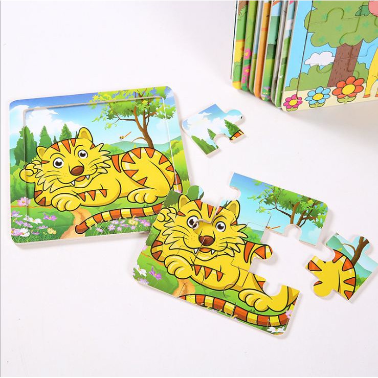 Combo 10 tranh ghép hình 9 miếng cho bé - giao ngẫu nhiên các hình khác nhau