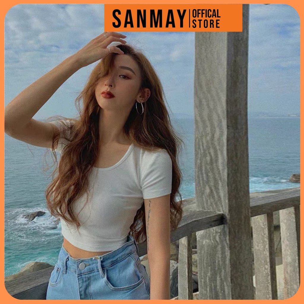 Áo Croptop Nữ Kiểu Ôm Body Tay Ngắn SANJOLI Aos Thun Crt Hàn Quốc Jennie Đẹp Sang Chảnh AO038