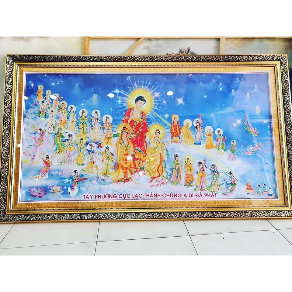 Tranh Đính Đá Tây Phương Cực Lạc LV206 (136x75cm)- Chưa đính đá, chưa khung