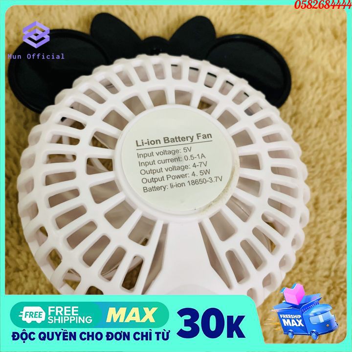 Quạt Cầm Tay Cute Mini 5W 4 Cánh 2 Tốc Độ Gió, Có Đèn Ban Đêm, Có Thể Sạc Pin, Bảo Hành 1 ĐỔI 1