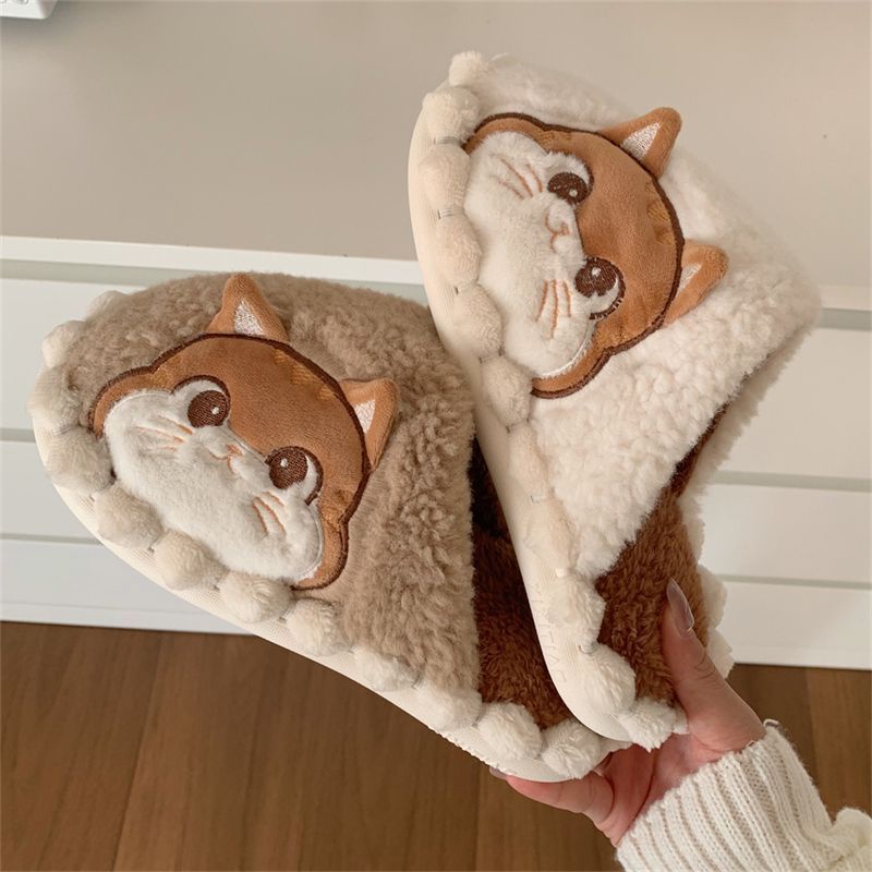 Oeteo Dép Bông Đi Trong Nhà Mũi Tròn Hình Mèo Dễ Thương Cho Nữ