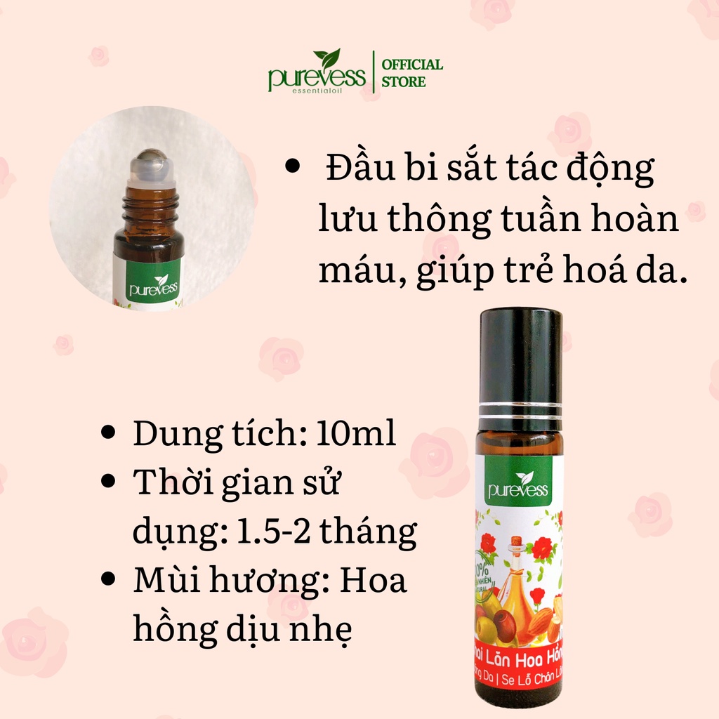 Dưỡng da Hoa Hồng Purevess, giúp se khít lỗ chân lông, giúp dưỡng ẩm và mịn màng. Dung tích 10ml