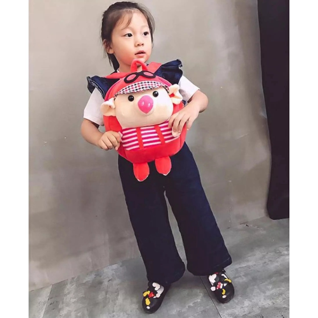 Balo thú bông hình con heo đội mũ đáng yêu cho bé trai bé gái mẫu giáo mầm non nhà trẻ