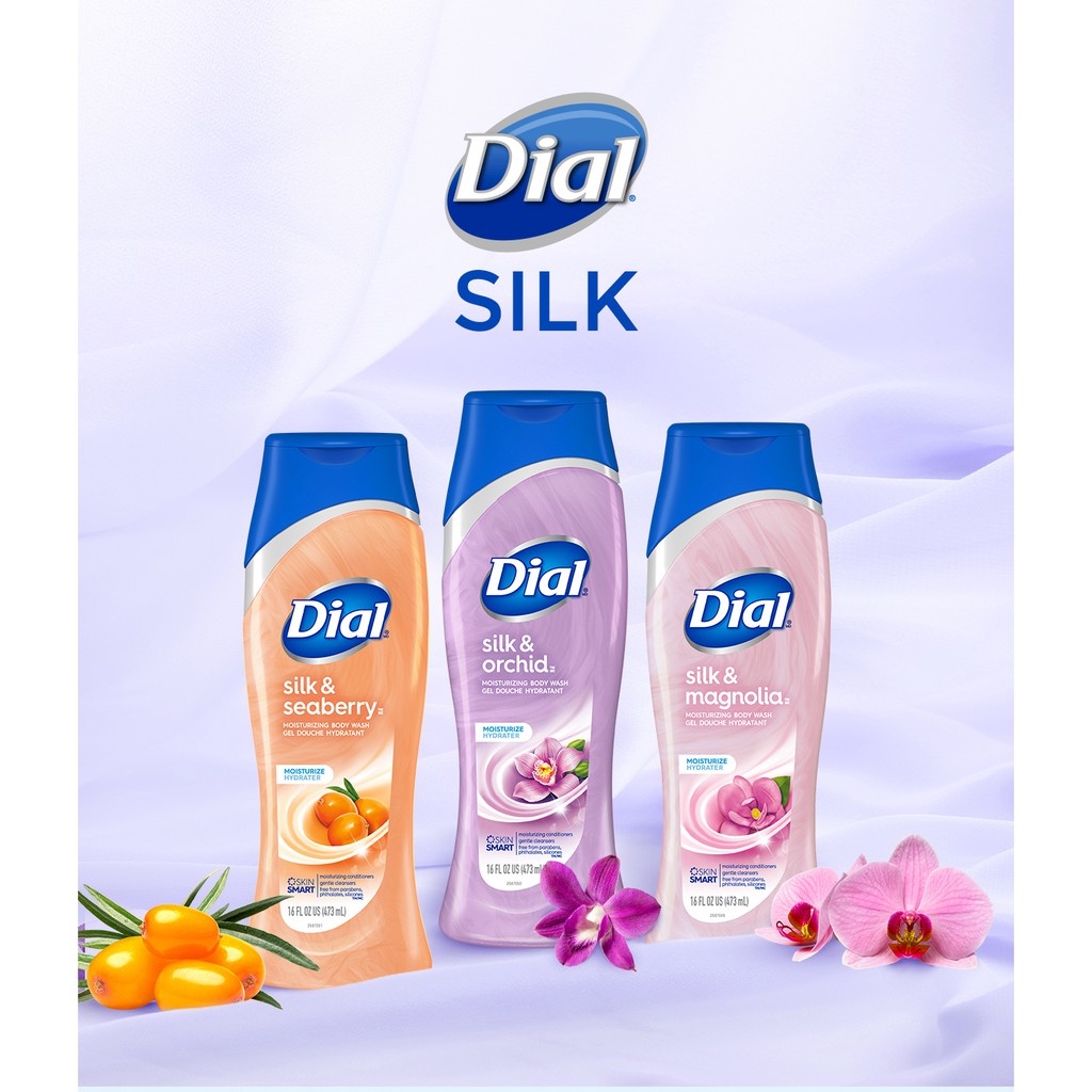 Sữa tắm Dial Silk &amp; Seaberry 473ml, sữa tắm dưỡng ẩm Mỹ - Hàng nhập khẩu