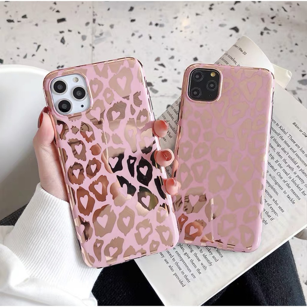 Ốp điện thoại iphone Lưng Da Beo Tim Hồng dành cho Iphone Xs Max/11/11Pro Max/12Pro/12Pro Max