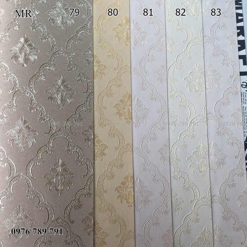 Giấy Dán Tường 3D Hoa Văn Châu Âu Cổ Điển Lụa Không Keo, Nhiều Màu Lựa Chọn