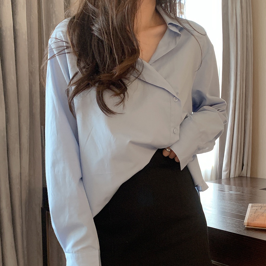 Áo Sơ Mi Nữ Tay Dài Dáng Rộng Cài Nút Bên Hông Phong Cách Hàn Quốc Thời Trang Mùa