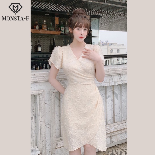 Váy Hoa Hồng dự tiệc sang trọng, Váy công sở Monsta - F, váy voan thêu lông sang trọng và tinh tế