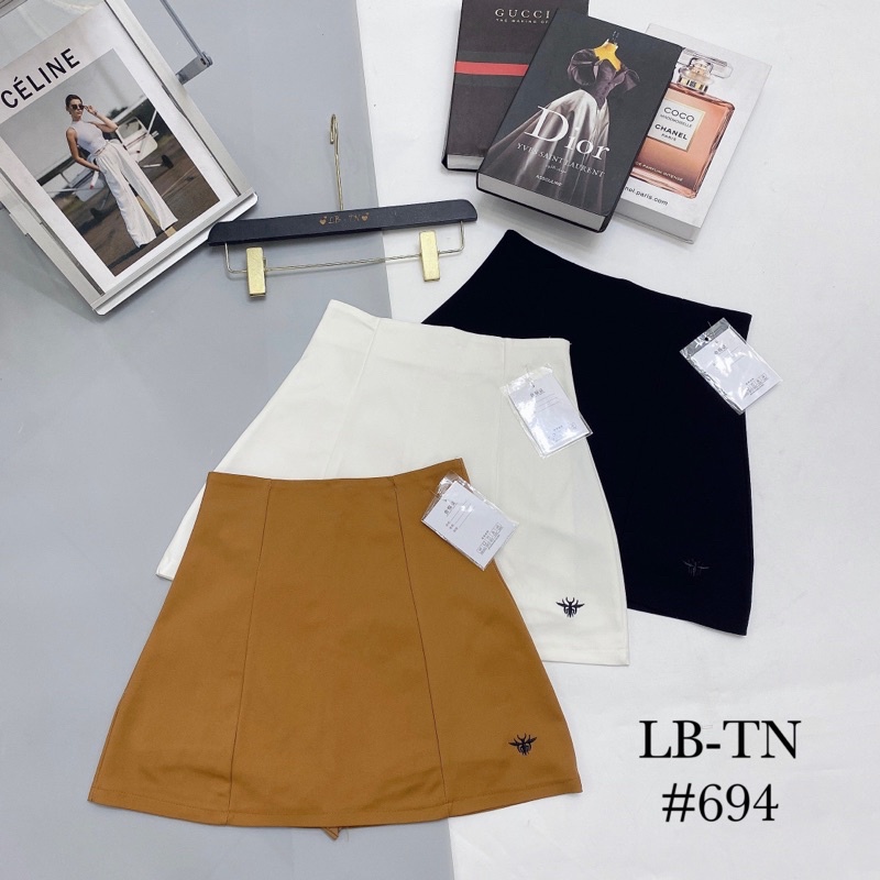 CHÂN VÁY DÁNG A THÊU ONG CD, CẠP CAO CHẤT CO GIÃN CÓ LÓT QUẦN TRONG BO CHUN MS19002 (H2-3)