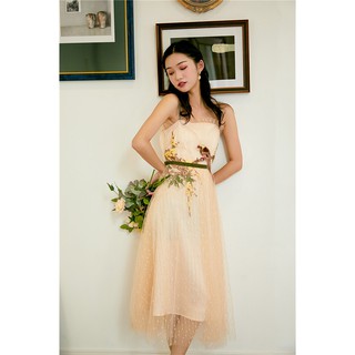 Đầm Voan Lưới Thêu Hình Chim - MUOJ - phong cách Vintage - Hàng Cao Cấp