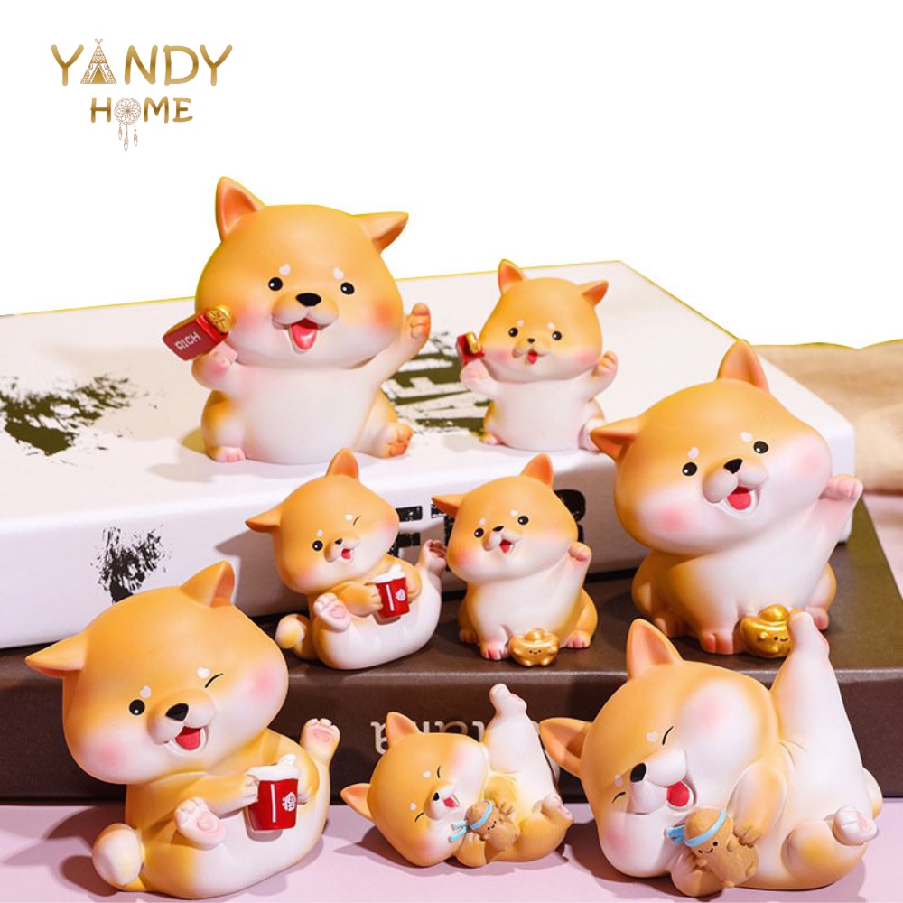 Tượng gốm sứ cún vàng Shiba thần tài YANDY HOME MH01 tài lộc may mắn bày tủ sách bàn làm việc