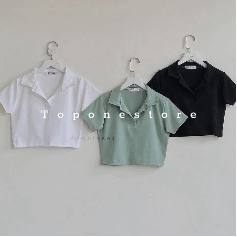 Áo croptop polo cổ trụ trơn nhiều màu hottrend 2020