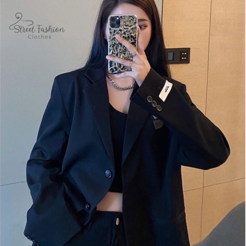 Áo khoác blazer nữ form suông rộng phong cách Anh