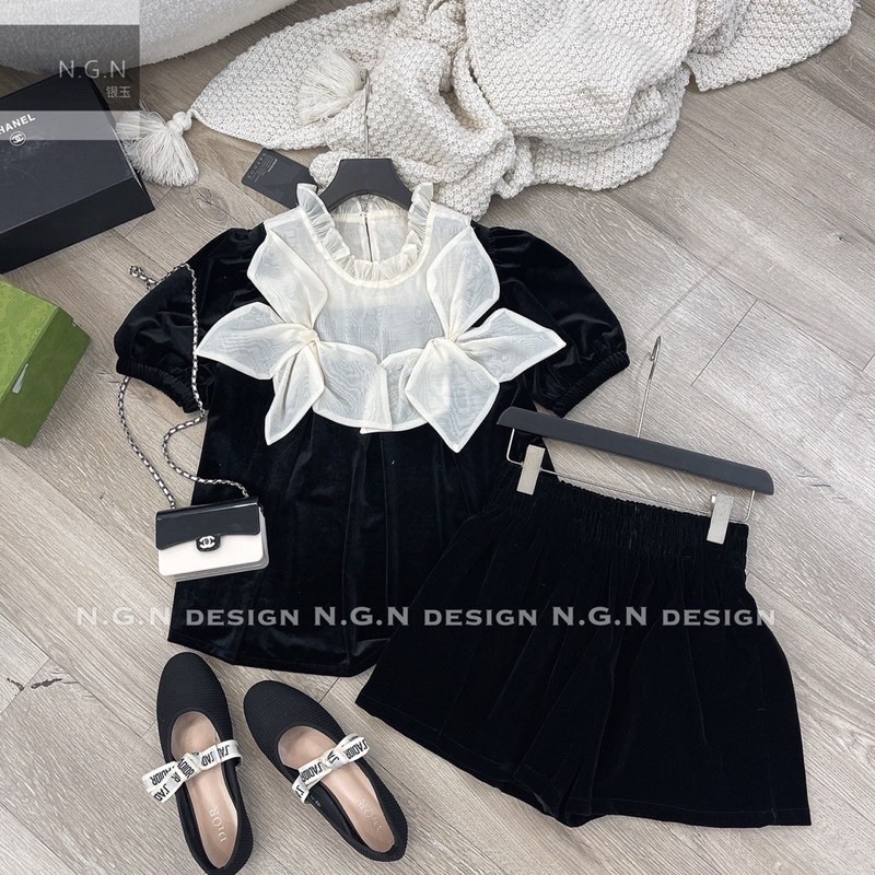 Sét áo nhung phối tơ + quần sooc nhung