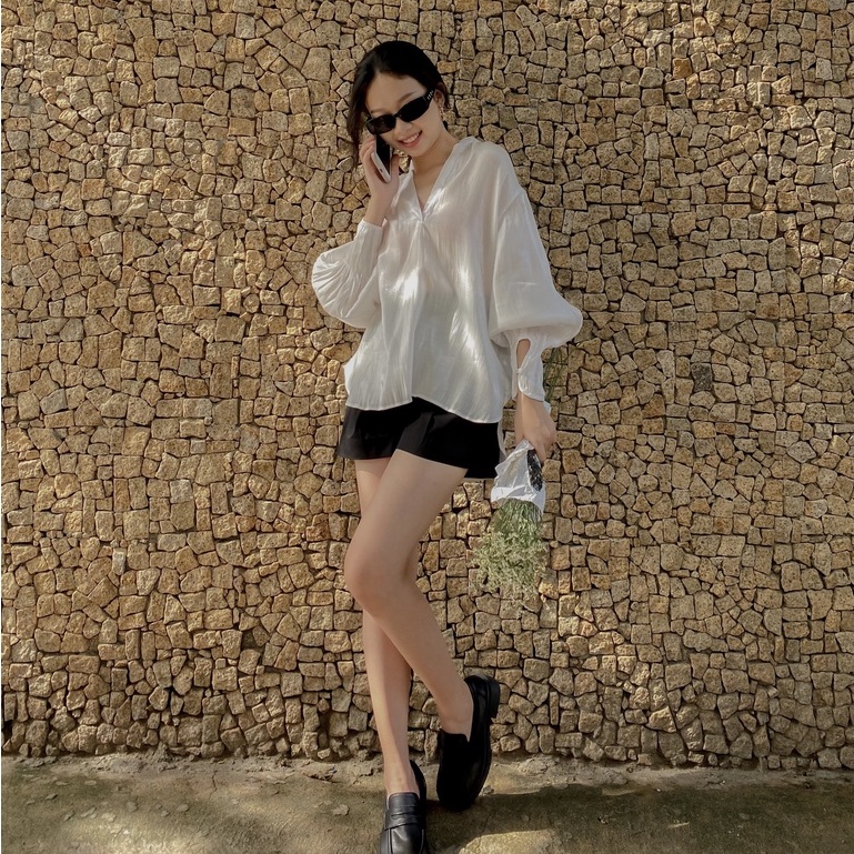 ESMEEOFFICIAL Áo kiểu sơ mi nữ hở lưng vải organza lụa thiết kế dành cho nữ - Sraca Shirt