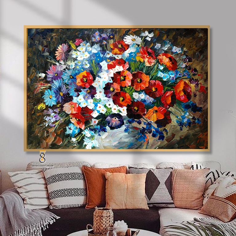 Tranh Canvas | Bình Hoa Rực Rỡ Phong Cách Sơn Dầu | Tranh Danh Hoạ Châu Âu 1FHSTIL001 Khung Cao Cấp | Tặng Đinh Đa Năng
