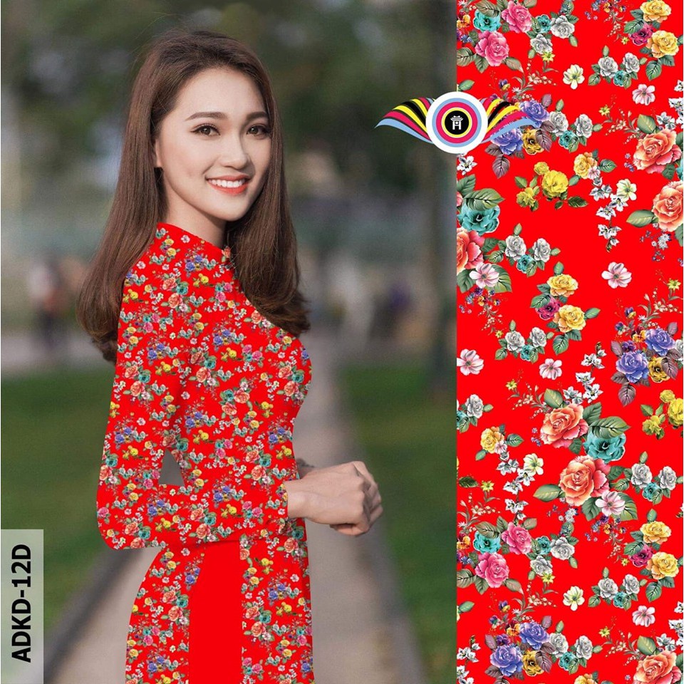 Bọ áo dài truyền thống họa tiết hoa nhí đỏ