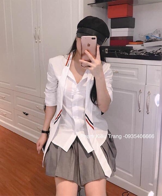 Áo sơ mi thêu viền cổ nơ