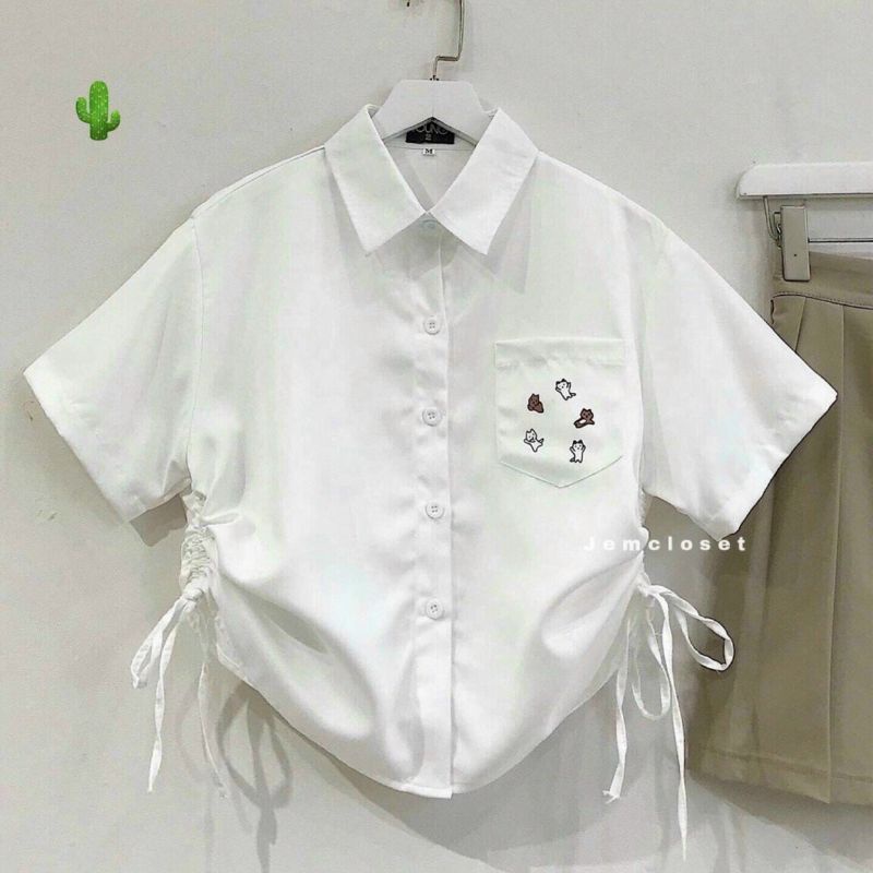 Áo sơ mi thêu icon phôm thoải mái (RÚT DÂY 2 BÊN PC)
