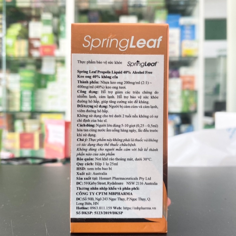 Keo ong Spring Leaf - Hỗ trợ giảm các triệu chứng ho do nhiễm lạnh, cảm lạnh (Nhập khẩu chính hãng)