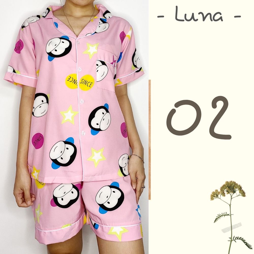 Bộ đồ pijama lụa mặc nhà nữ lụa Thái thoáng mát họa tiết hình thú bigsize LUNA