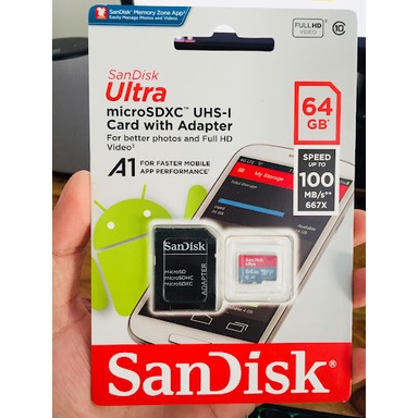 Thẻ nhớ sandisk 128gb/64gb/32gb/16gb/8gb chính hãng dùng cho điện thoại máy ảnh tốc độ cao Class 10 Ultra 667x 100MB/s